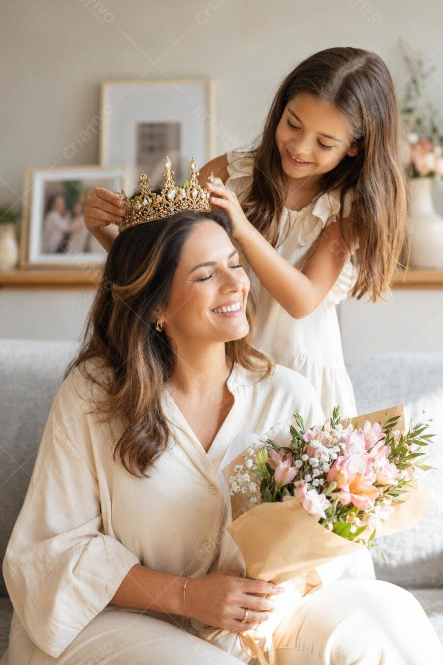 Foto Mãe e Filha Coroa Flores Dia das Mães Lifestyle