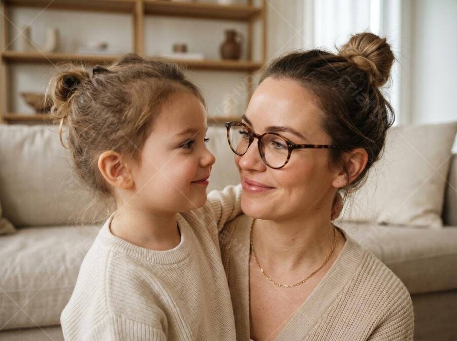 Foto Mãe e Filha Sorrindo Olhando uma para Outra em Casa Lifestyle