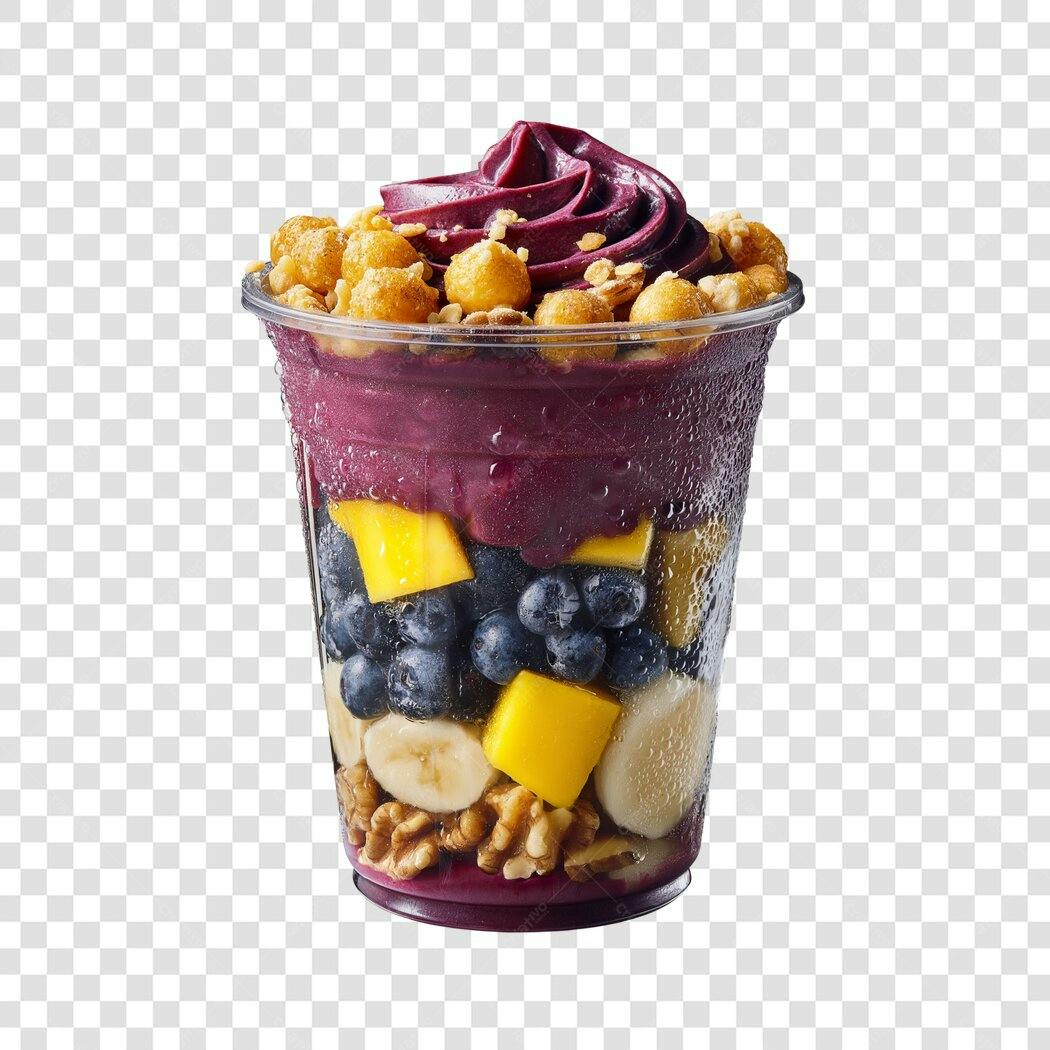 Foto Recortada Açaí com Frutas e Granola PNG Fundo Transparente