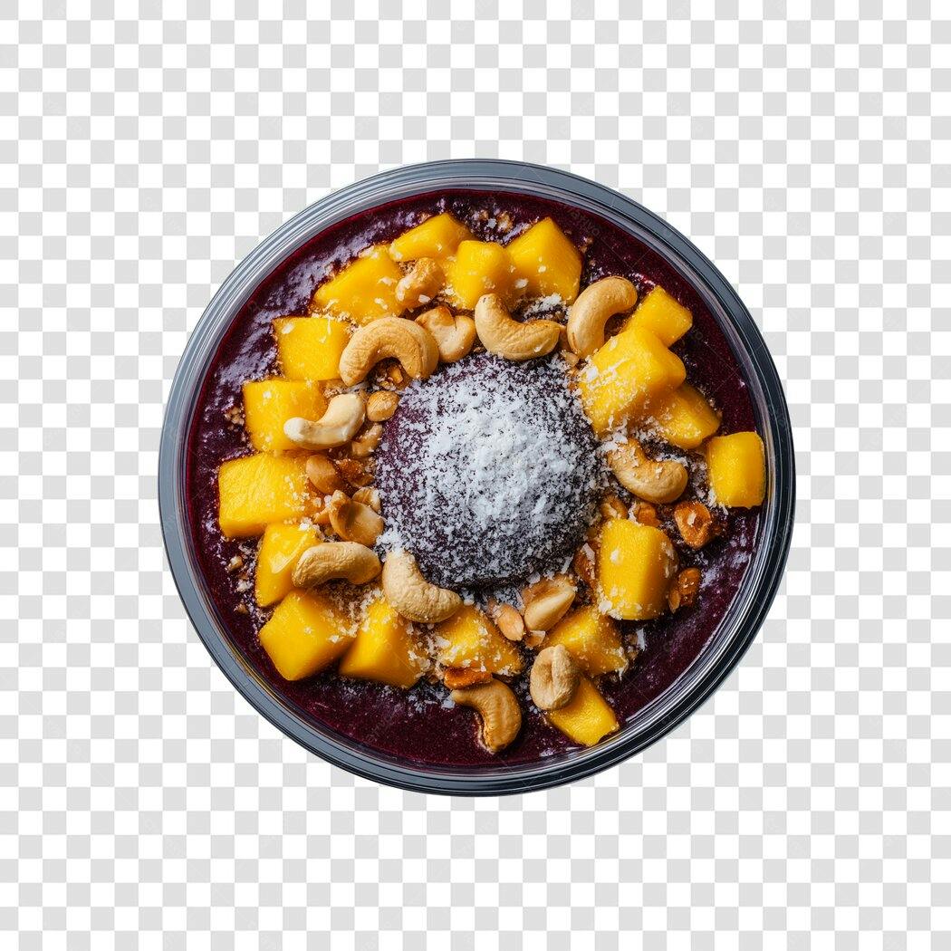 Foto Recortada Açaí com Manga Castanha Coco PNG Fundo Transparente