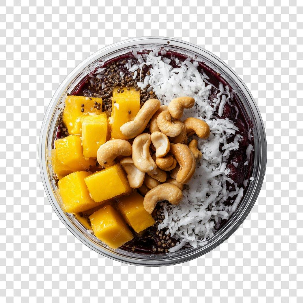 Foto Recortada Açaí Tigela Manga Castanha Coco PNG Fundo Transparente
