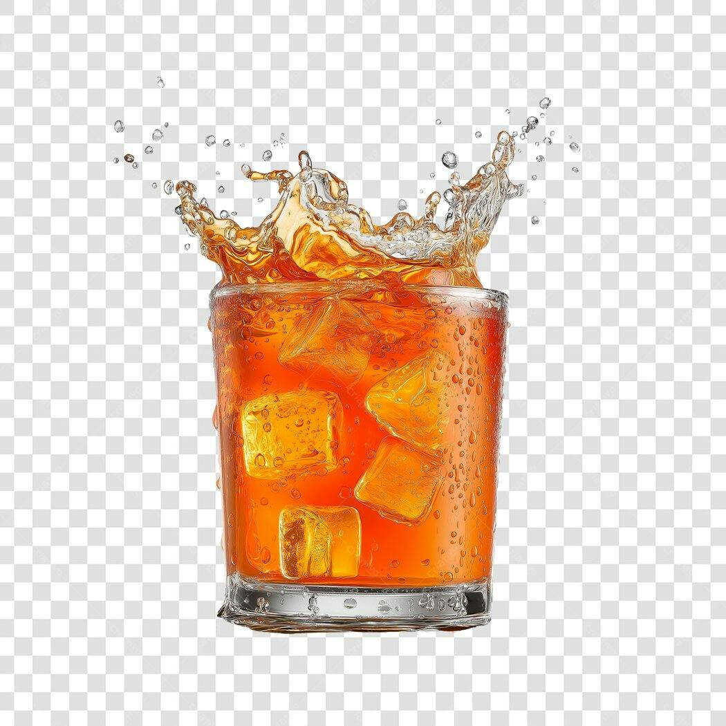 Foto Recortada Copo Bebida Laranja Gelo Splash PNG Fundo Transparente