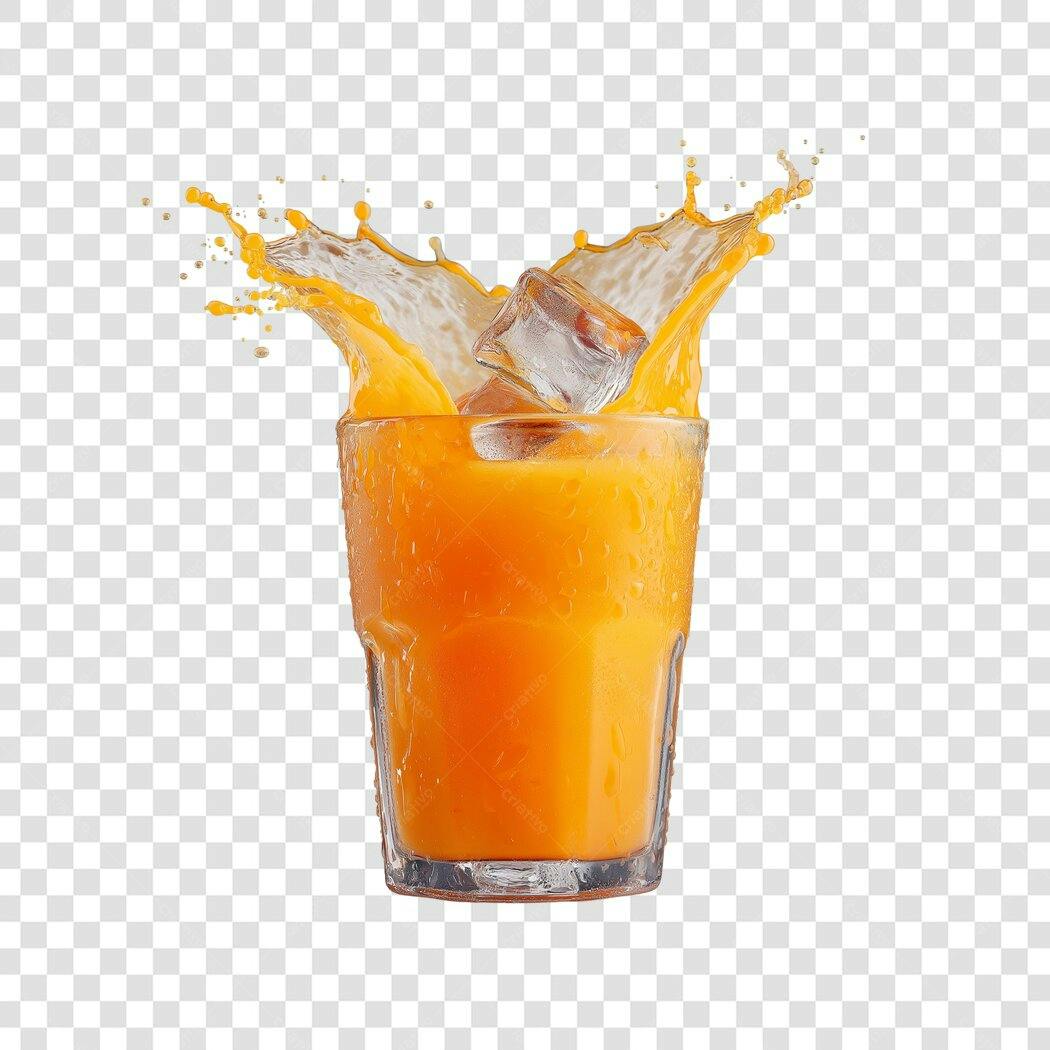 Foto Recortada Copo Suco Laranja Gelo Salpico PNG Fundo Transparente