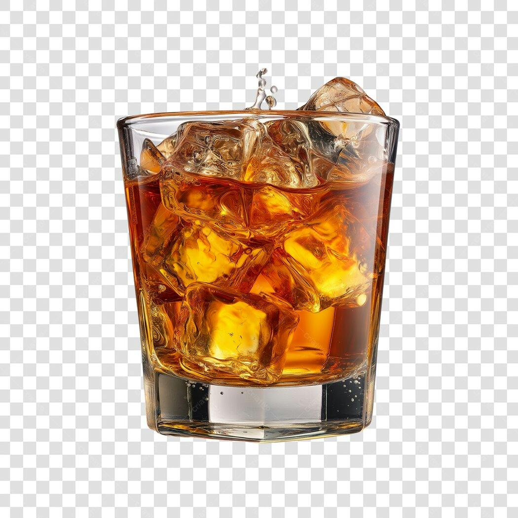 Foto Recortada Copo Whisky com Gelo PNG Fundo Transparente