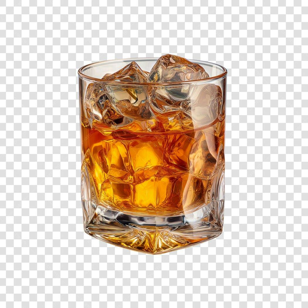 Foto Recortada Copo Whisky com Gelo PNG Fundo Transparente