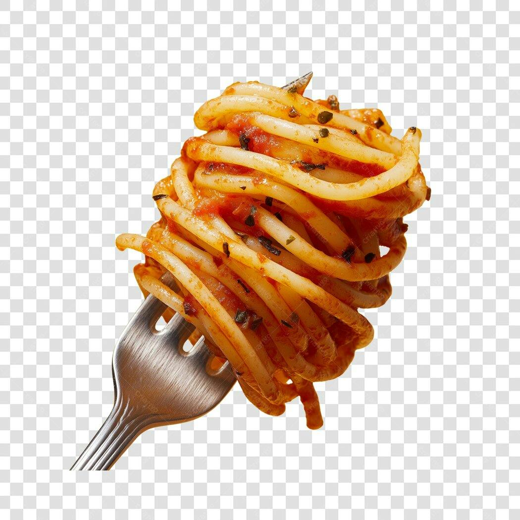 Foto Recortada Espaguete Garfo Molho Tomate PNG Fundo Transparente