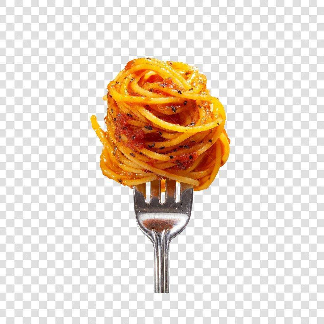 Foto Recortada Espaguete Garfo Molho Tomate PNG Fundo Transparente