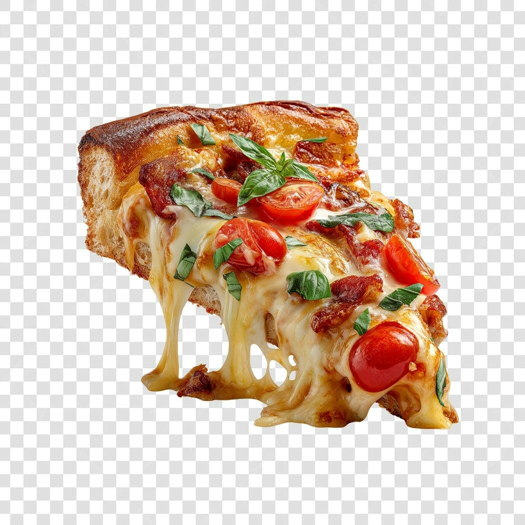 Foto Recortada Fatia Pizza Queijo Derretido PNG Fundo Transparente