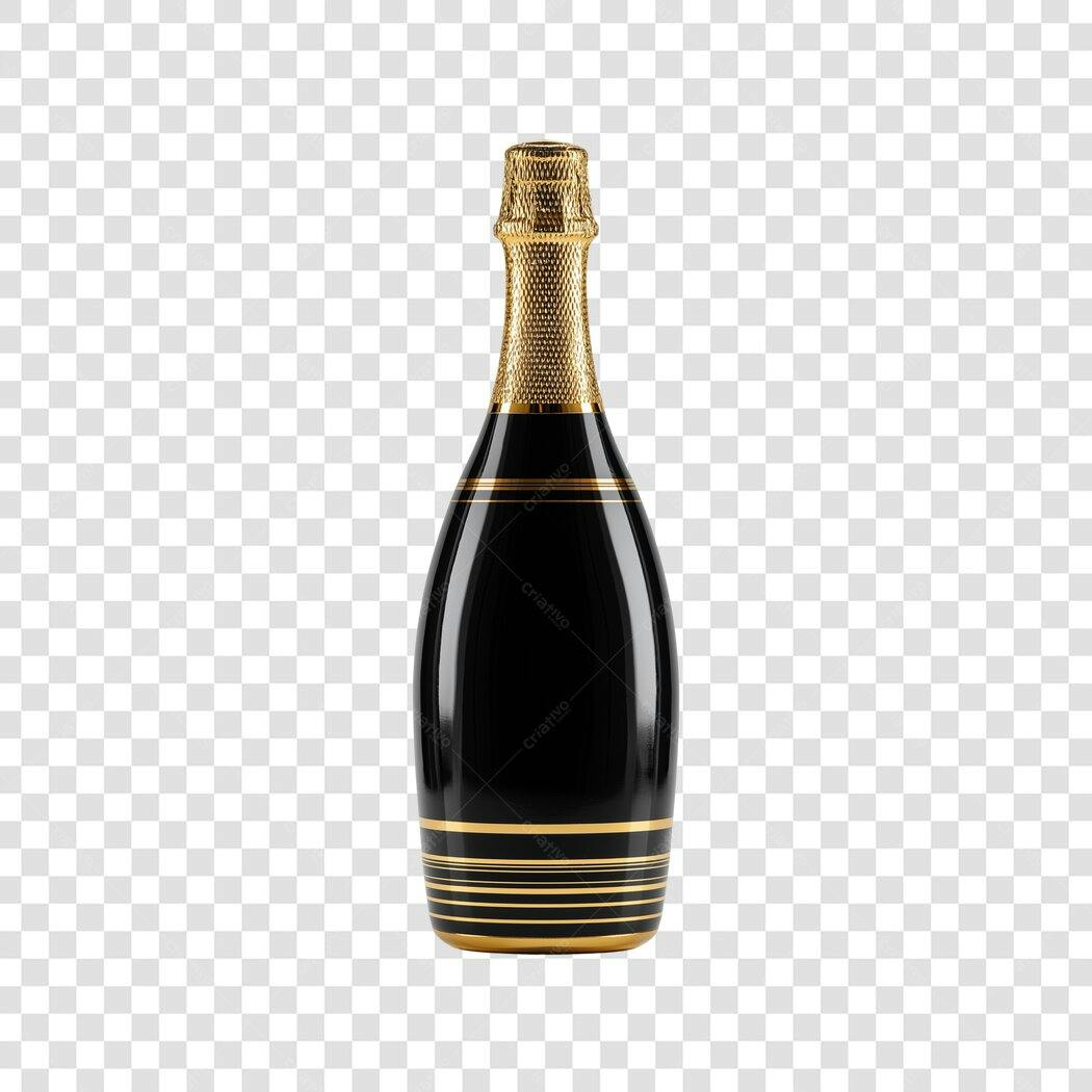 Foto Recortada Garrafa Champanhe Preto Dourado PNG Fundo Transparente