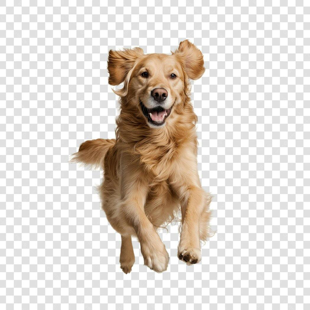Foto Recortada Golden Retriever Cachorro Pulando PNG Fundo Transparente