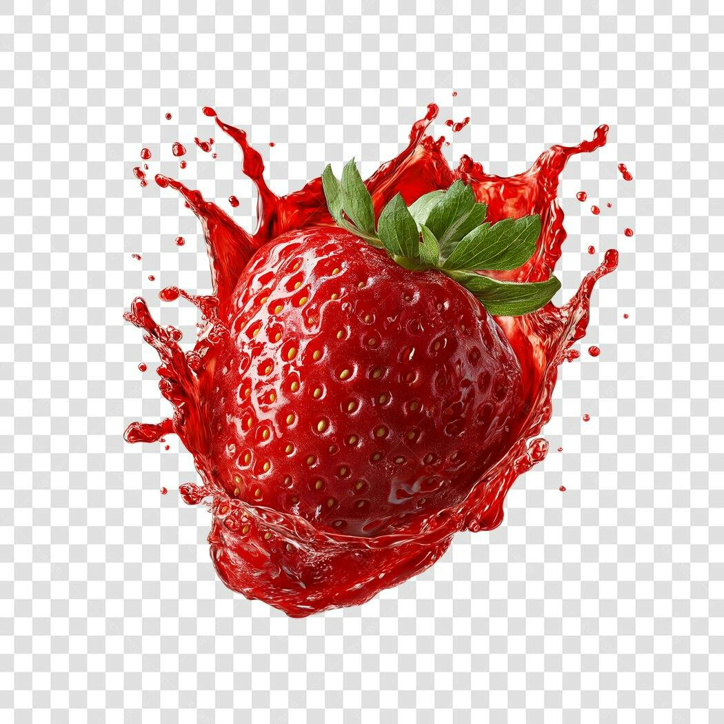 Foto Recortada Morango Splash Suco Vermelho PNG Fundo Transparente