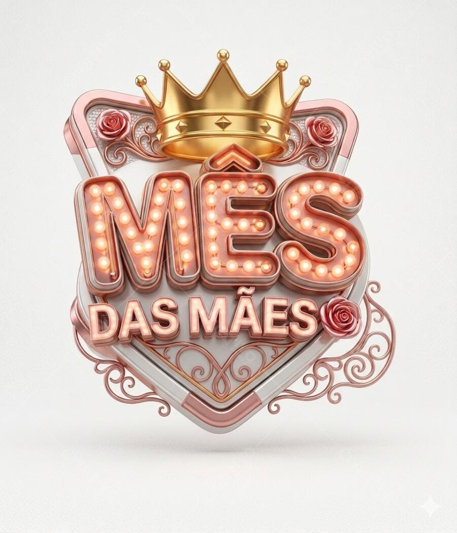 Mês das Mães Coroa Dourada Letras Neon Rosé 3D