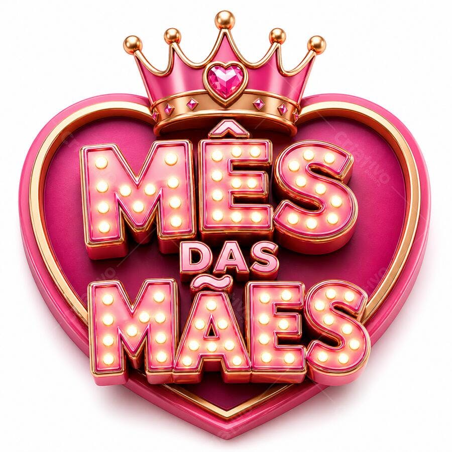 Mês das Mães Coroa Rosa Coração 3D Ilustração