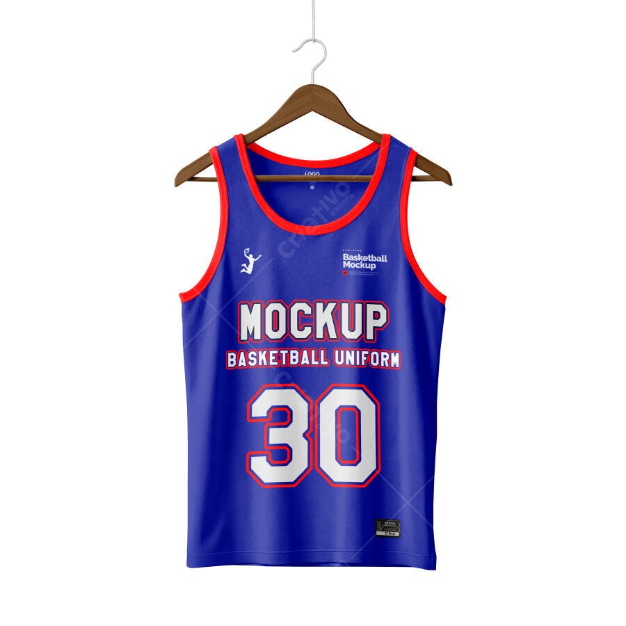 Mockup Camisa Basquete Azul Frente Cabide Editável