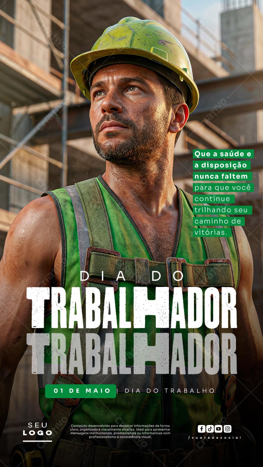 Post Dia do Trabalhador 1 de Maio Construção PSD Editável