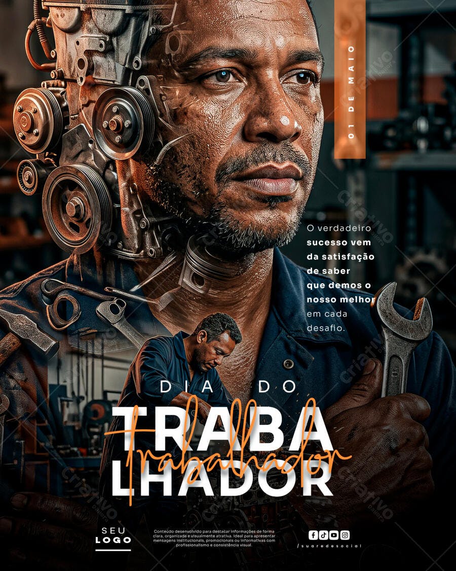 Post Dia do Trabalhador 1 de Maio Mecânica PSD Editável