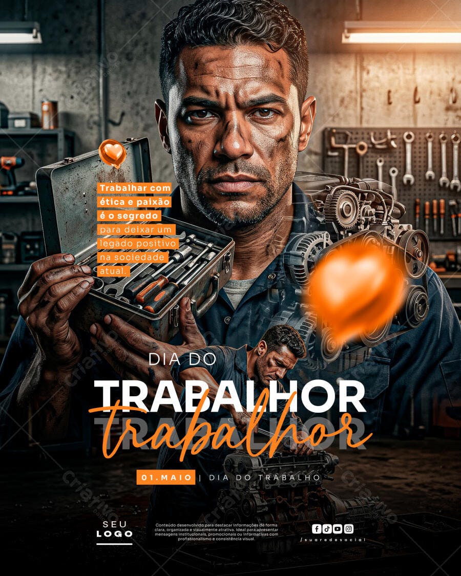 Post Dia do Trabalho 1 de Maio Mecânica PSD Editável