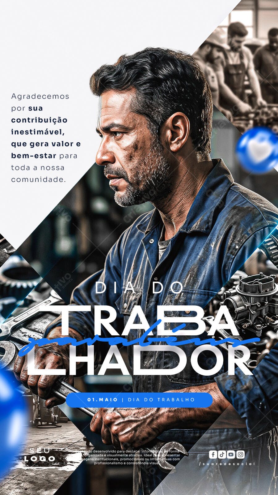 Post Instagram Dia do Trabalhador 1 de Maio PSD Editável