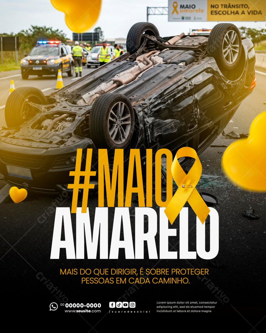 Post Instagram Maio Amarelo Conscientização Trânsito PSD Editável