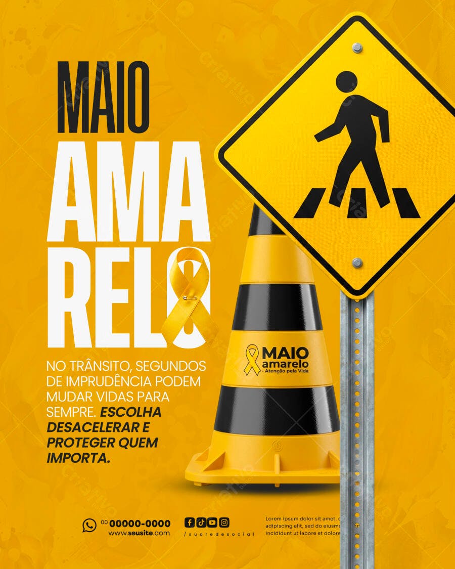 Post Instagram Maio Amarelo Conscientização Trânsito PSD Editável
