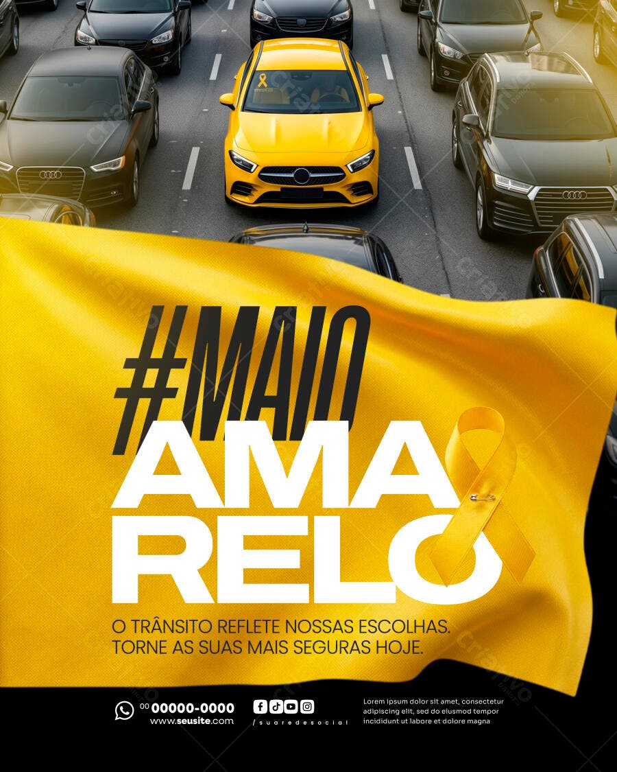 Post Instagram Maio Amarelo Conscientização Trânsito PSD Editável