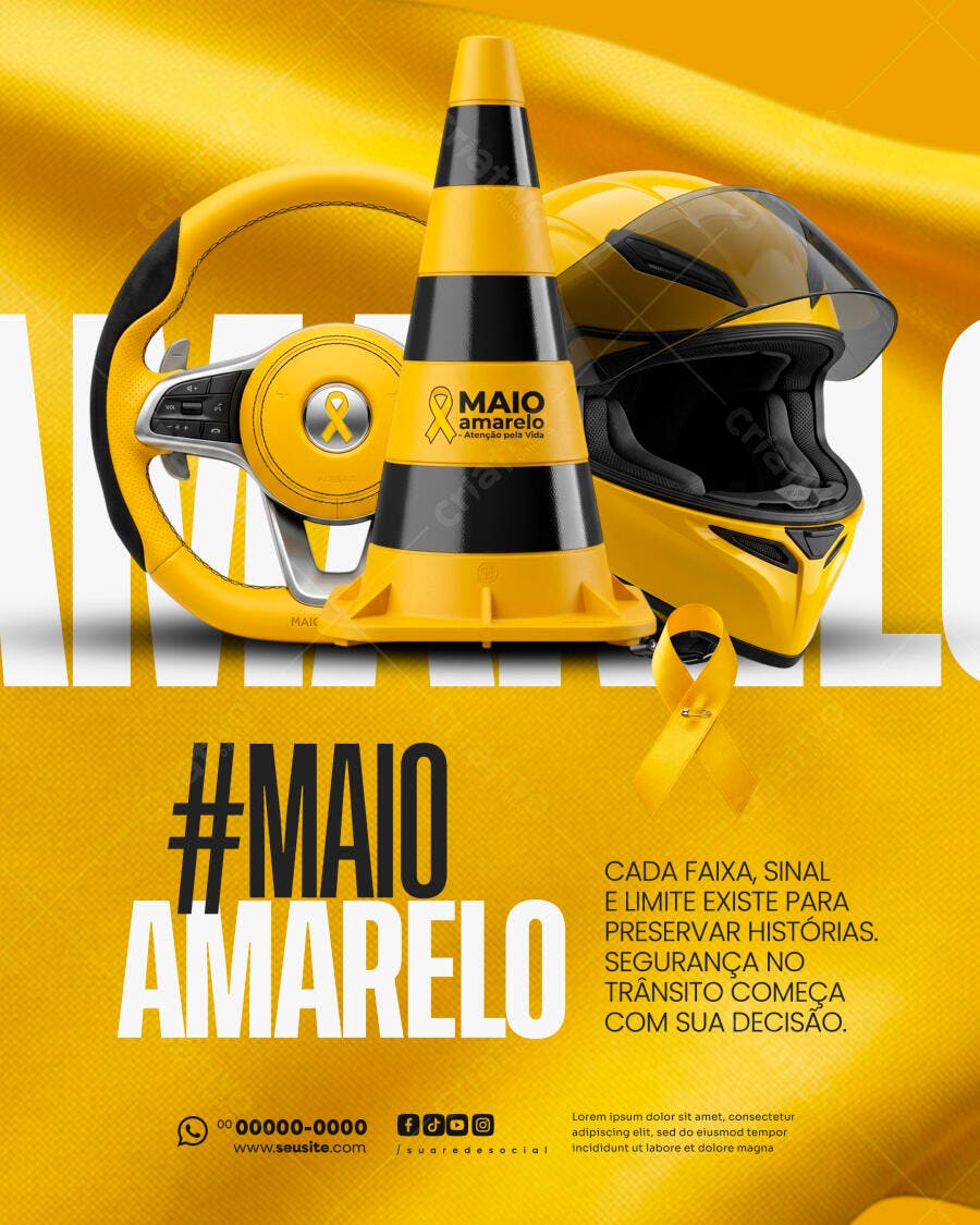 Post Instagram Maio Amarelo Conscientização Trânsito PSD Editável