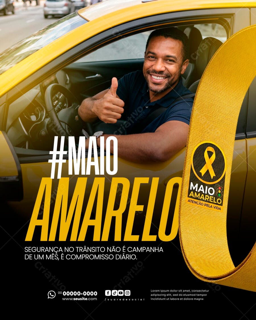 Post Instagram Maio Amarelo Conscientização Trânsito PSD Editável