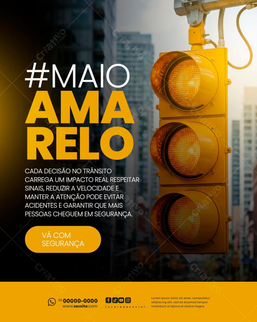 Post Instagram Maio Amarelo Conscientização Trânsito PSD Editável