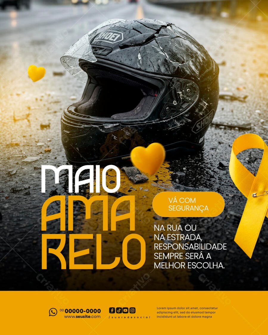 Post Maio Amarelo Conscientização Trânsito PSD Editável