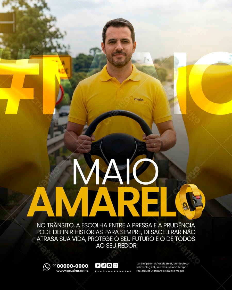 Post Maio Amarelo Conscientização Trânsito PSD Editável