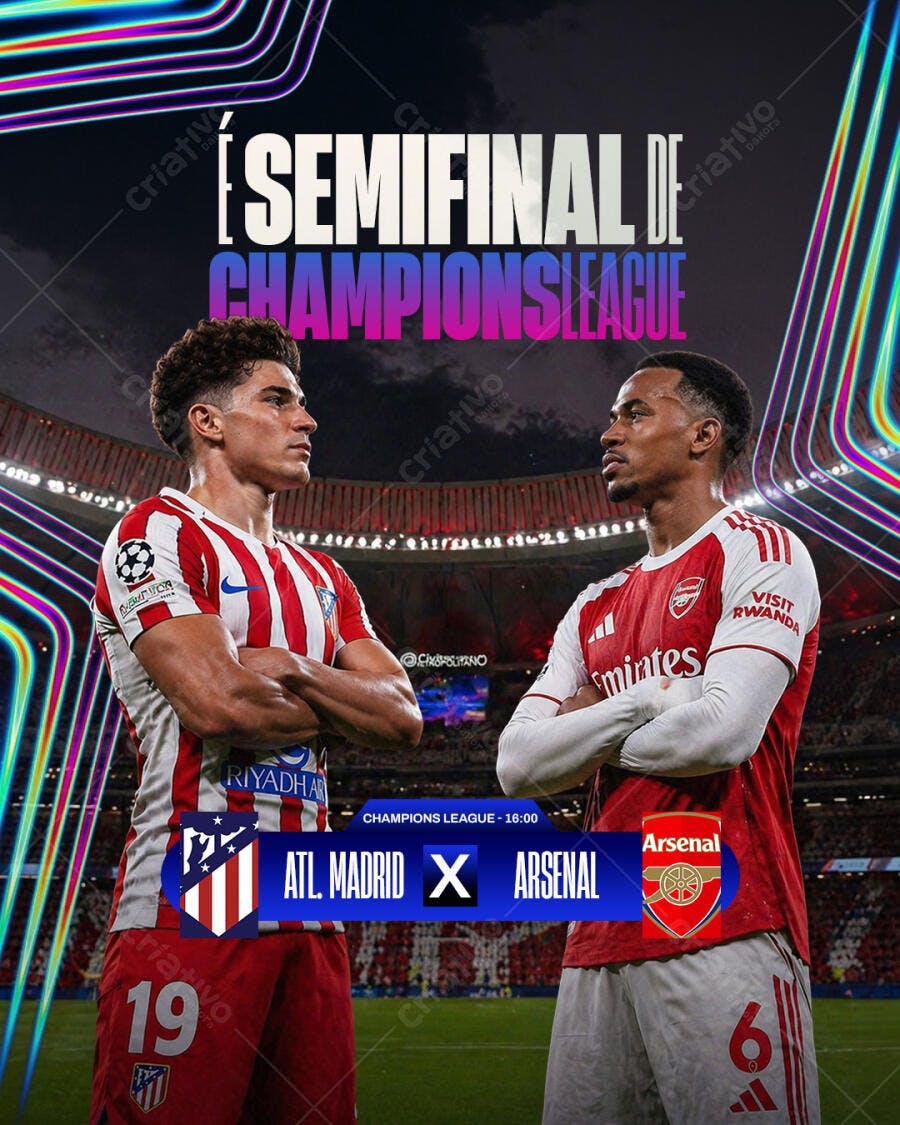 Post Semifinal Champions League Futebol PSD Editável