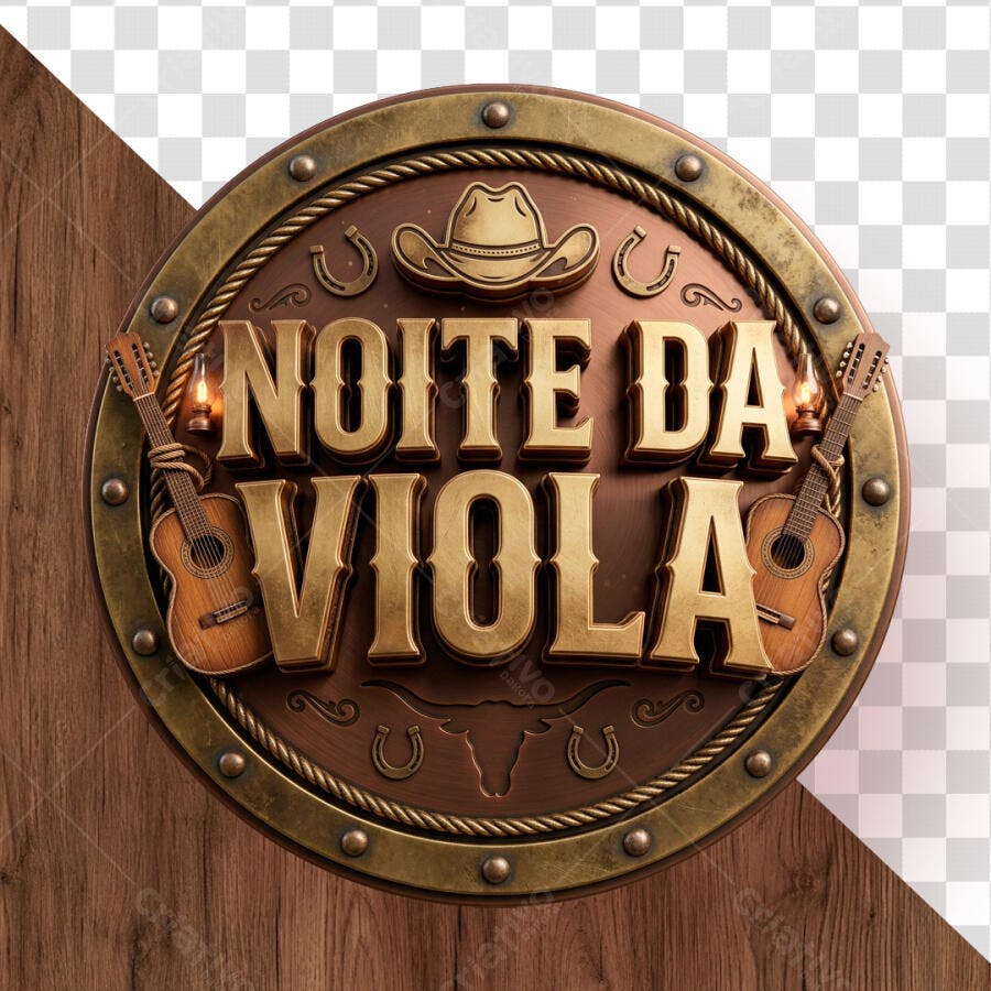 Selo 3D Noite da Viola Country Marrom Dourado PNG Transparente