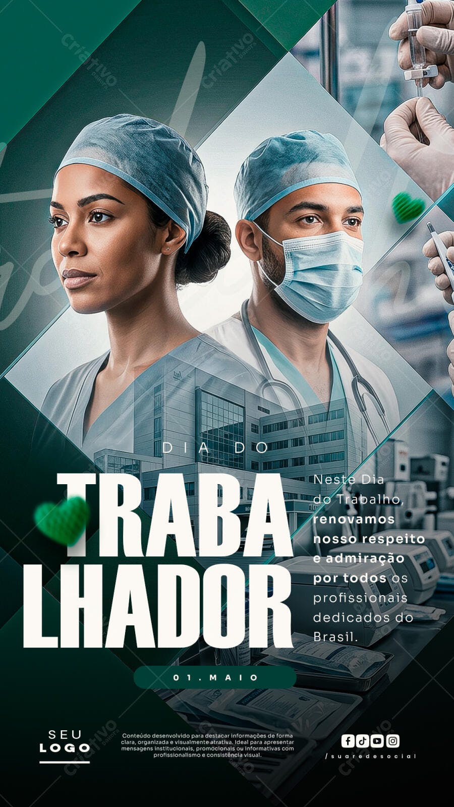 Story Dia do Trabalhador Saúde 1 de Maio PSD Editável