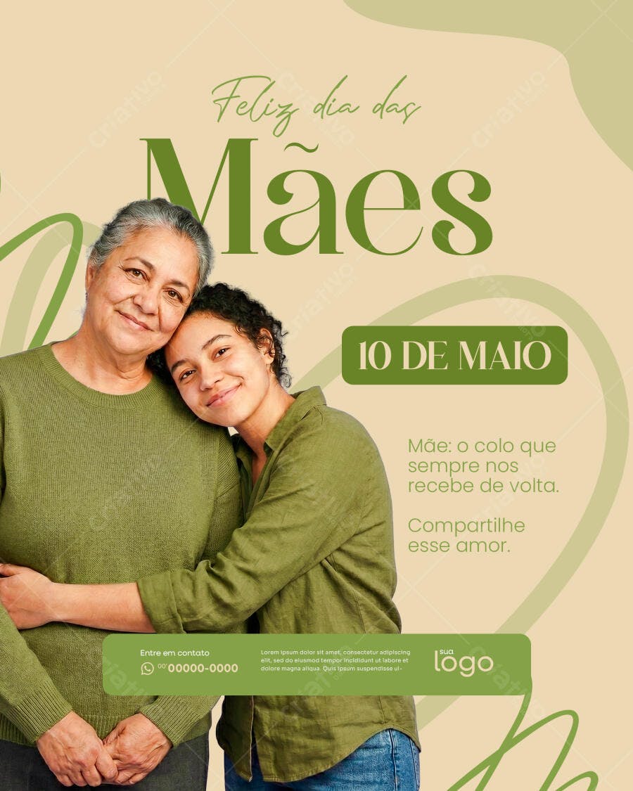 Template Canva Post Dia das Mães Minimalista Verde Editável