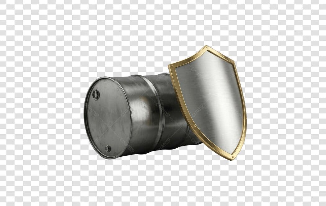 Elemento 3D Barril Petróleo Escudo Proteção PNG Fundo Transparente