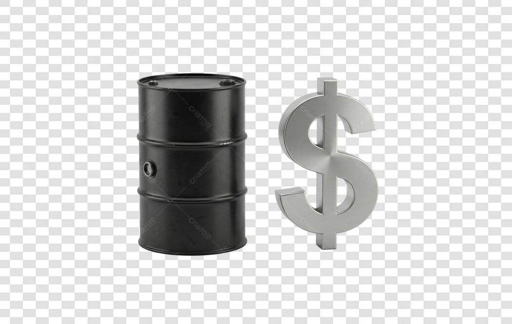 Elemento 3D Barril Petróleo Símbolo Dólar PNG Fundo Transparente