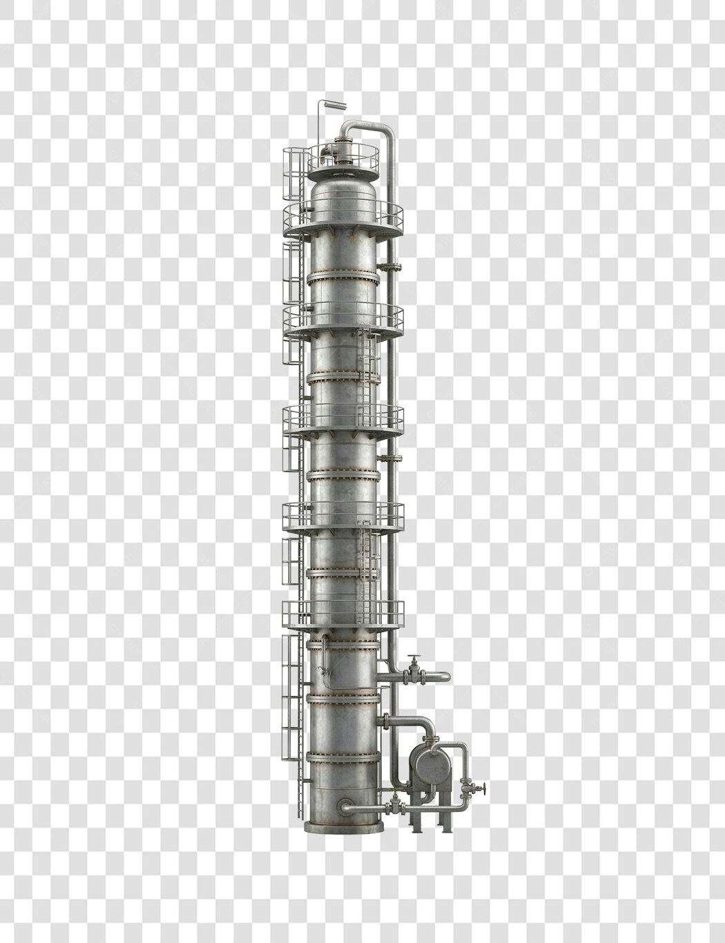 Elemento 3D Coluna de Destilação Industrial PNG Fundo Transparente