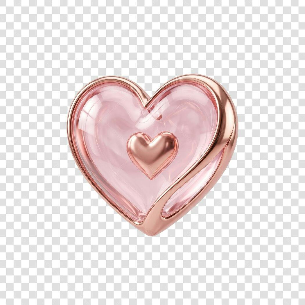 Elemento 3D Coração Rosa Dourado Dia dos Namorados Junho PNG Fundo Transparente