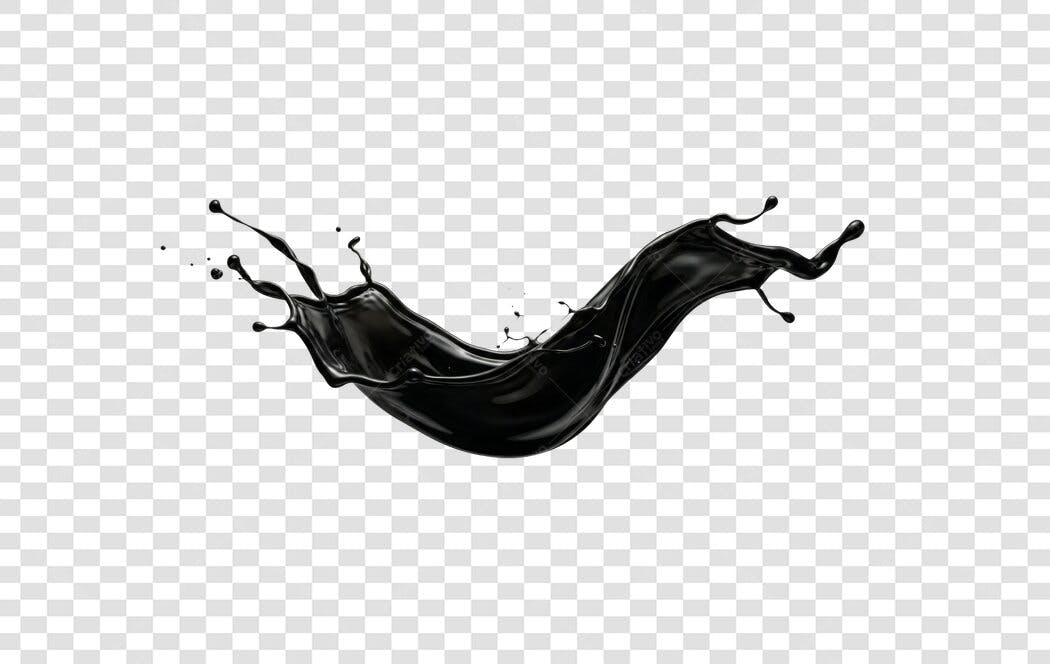 Elemento 3D Salpico Tinta Preta Líquida PNG Fundo Transparente