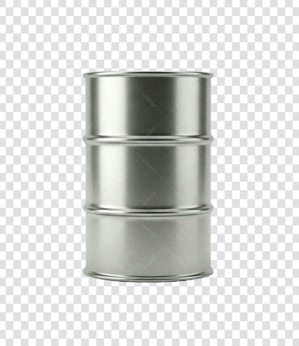 Elemento 3D Tambor Metálico Prata Industrial PNG Fundo Transparente