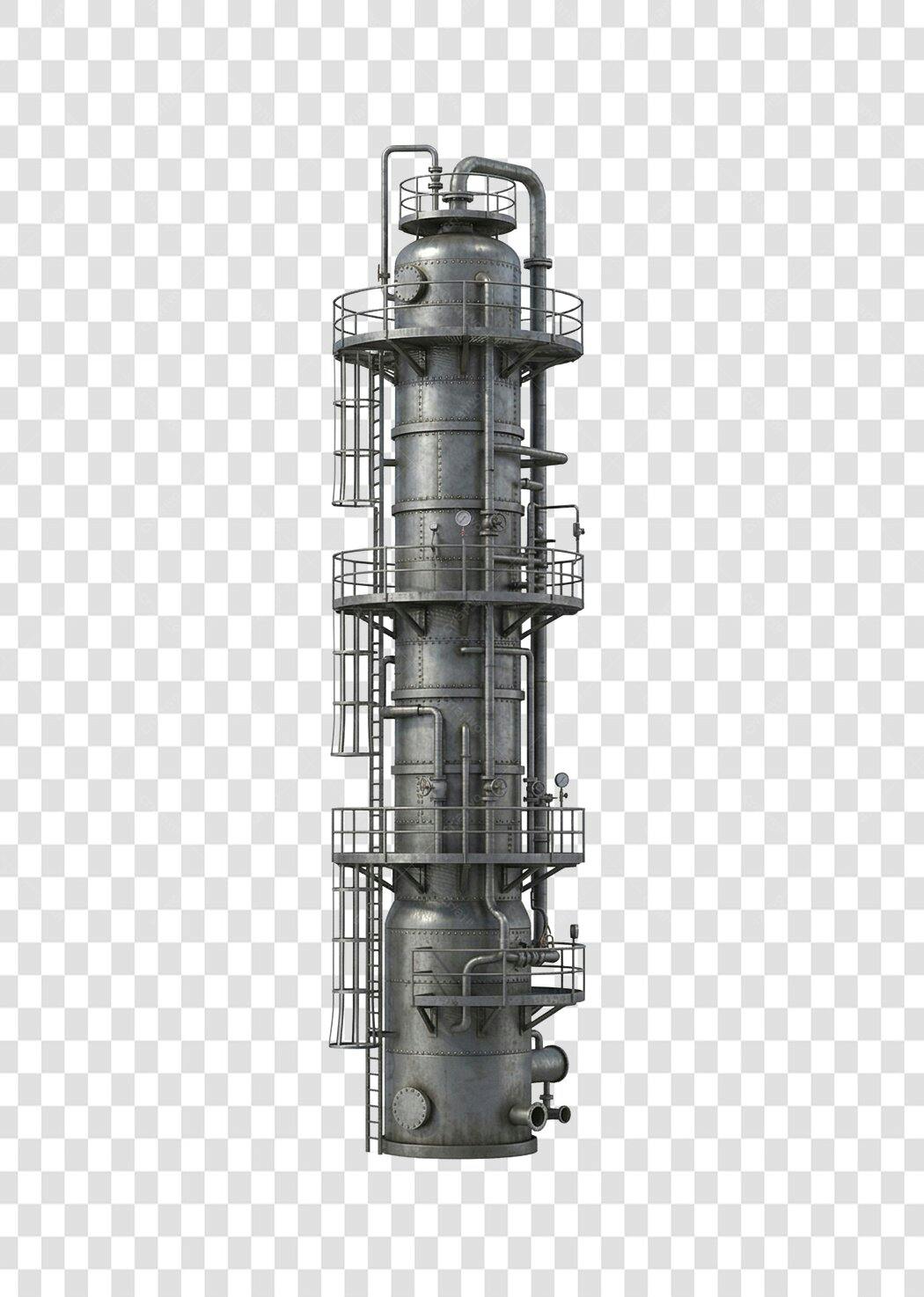 Elemento 3D Torre de Destilação Industrial PNG Fundo Transparente