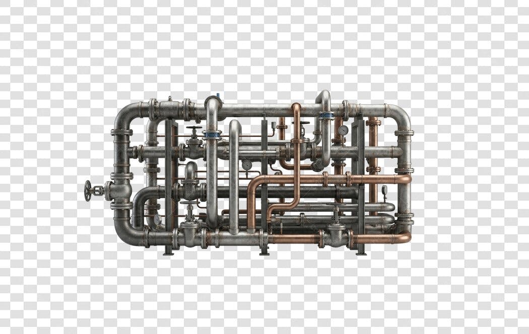 Elemento 3D Tubulações Industriais Metal PNG Fundo Transparente