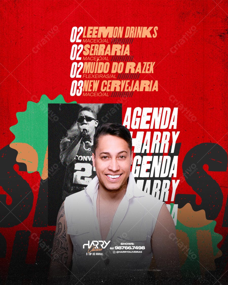 Flyer Agenda de Shows Cantor Harry PSD Editável