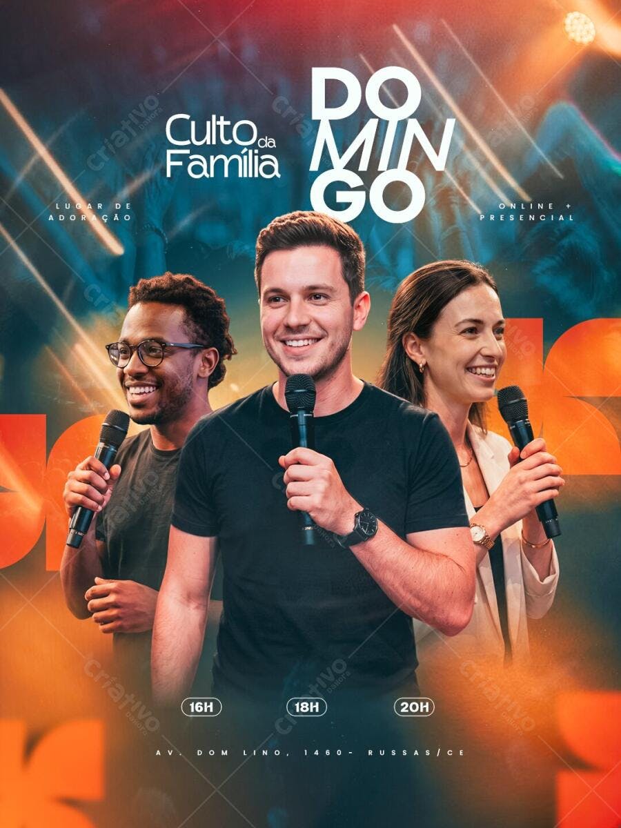 Flyer Culto da Família Domingo Igreja PSD Editável