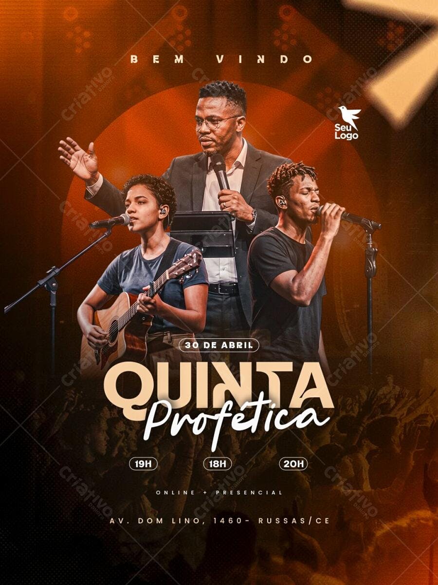 Flyer Culto Quinta Profética Igreja PSD Editável