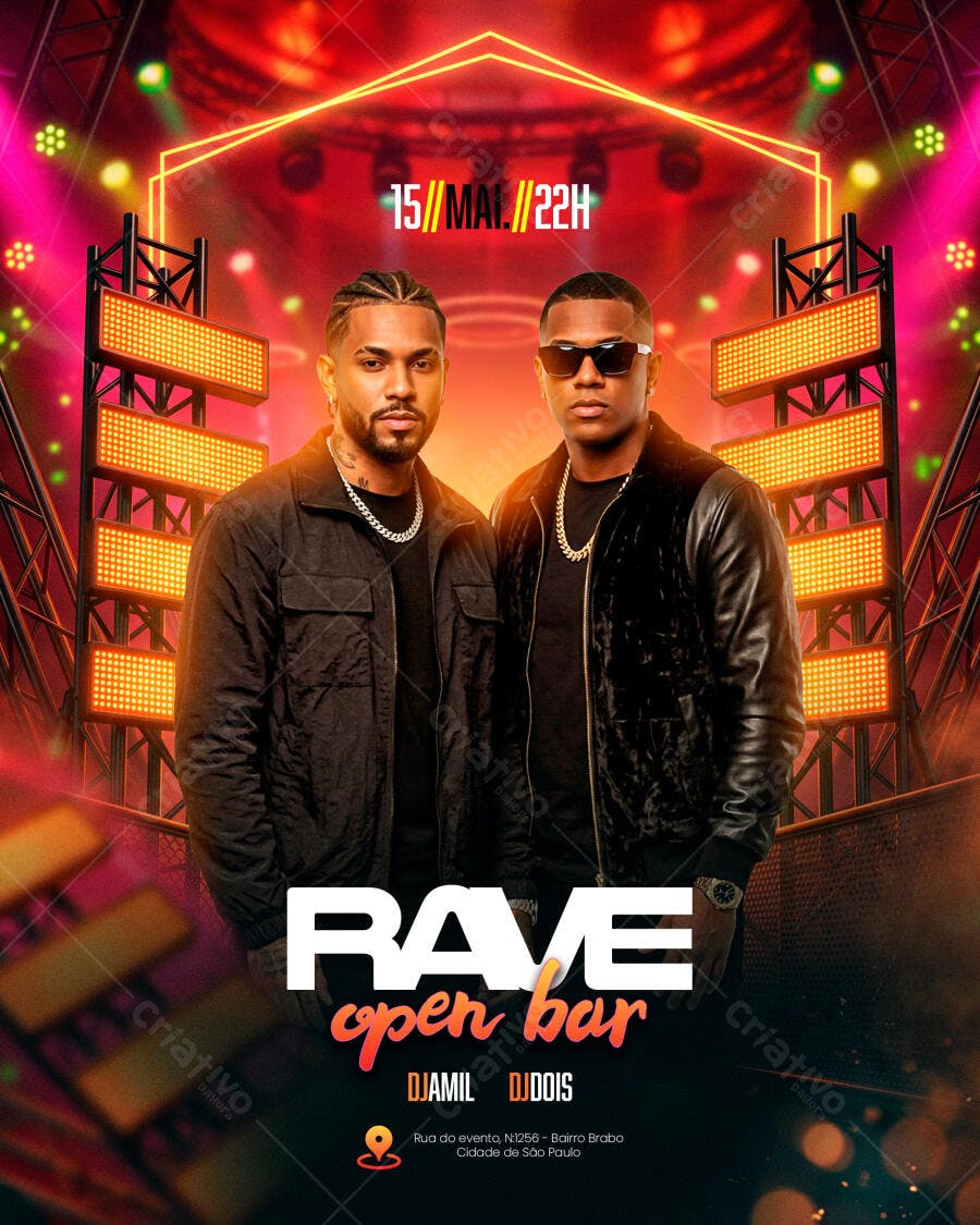 Flyer Rave Open Bar Balada Noturna PSD Editável