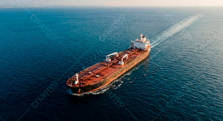 Foto Aérea Navio Petroleiro Cargueiro Navegando Oceano Azul