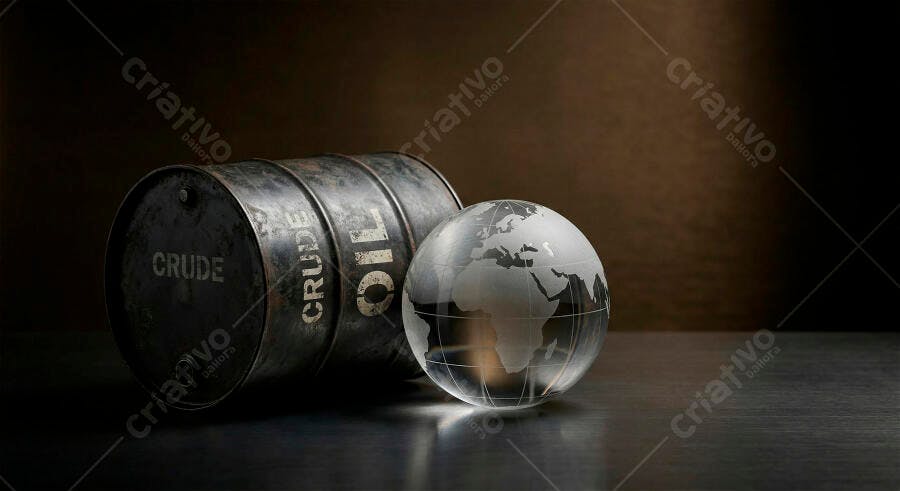 Foto Barril de Petróleo Crude e Globo Terrestre Conceito Energia