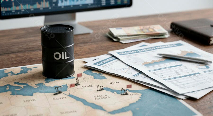 Foto Barril de Petróleo Mapa Oriente Médio Mercado Financeiro