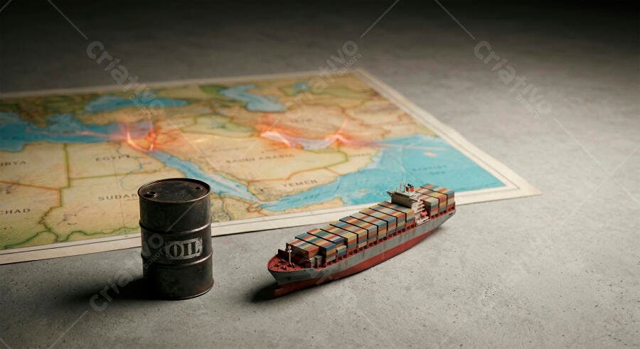 Foto Barril de Petróleo Navio Cargueiro Mapa Mundo Comércio